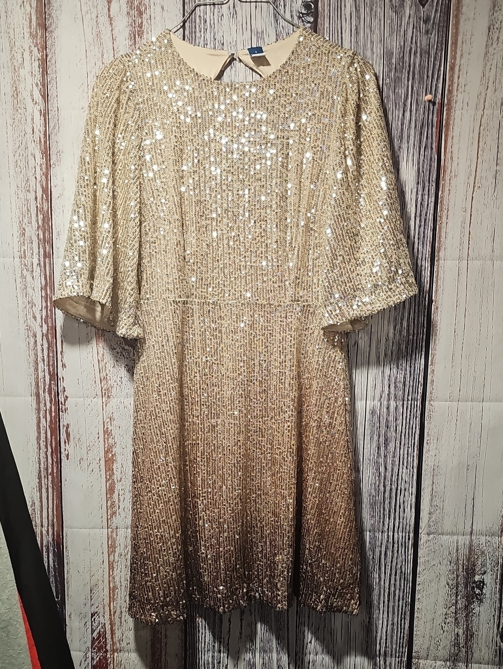 Old Navy Gold Sequin Midi Dress with Flared Sleeves
